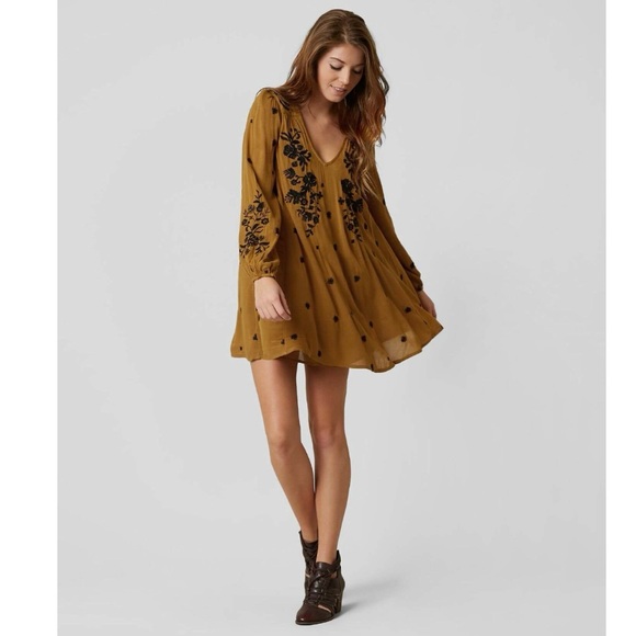 Free People Sweet Tennessee Dress in Oatmeal Navy Heather Grey size Small Flowy - Picture 1 of 12